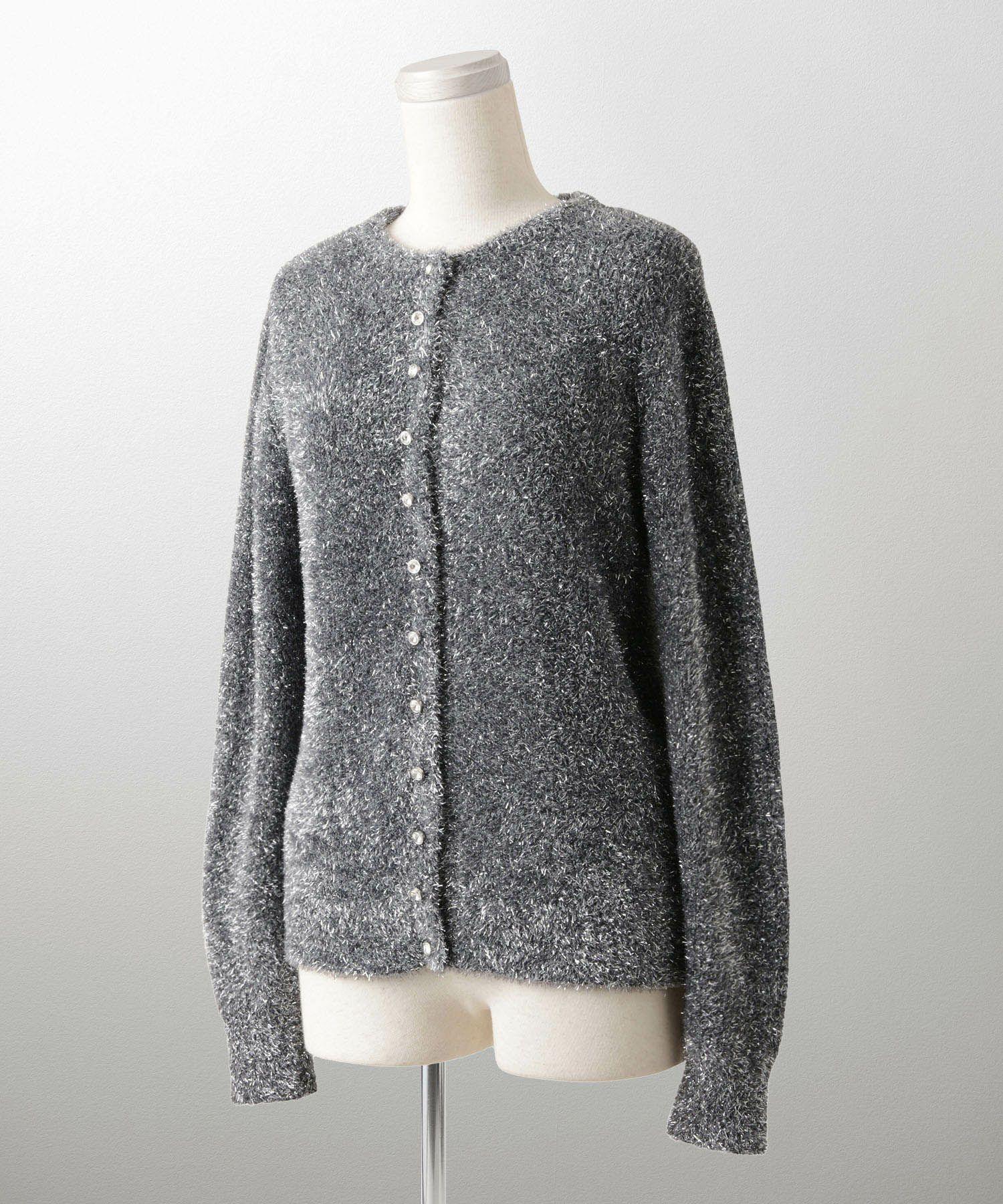 ラメシャギー ニット カーディガン トップス レディース 秋 冬 長袖 洗濯 おしゃれ オフィス 可愛い きれいめ 大人 セットアップ シルバー グレージュ ブラック M