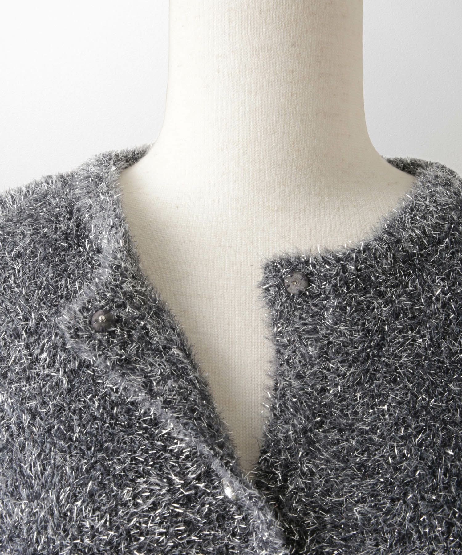 ラメシャギー ニット カーディガン トップス レディース 秋 冬 長袖 洗濯 おしゃれ オフィス 可愛い きれいめ 大人 セットアップ シルバー グレージュ ブラック M