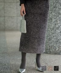 ラメシャギー ニット スカート 秋 冬 ロング ウエストゴム レディース ファッション 着回し 長め 無地 セットアップ シルバー グレージュ ブラック S M