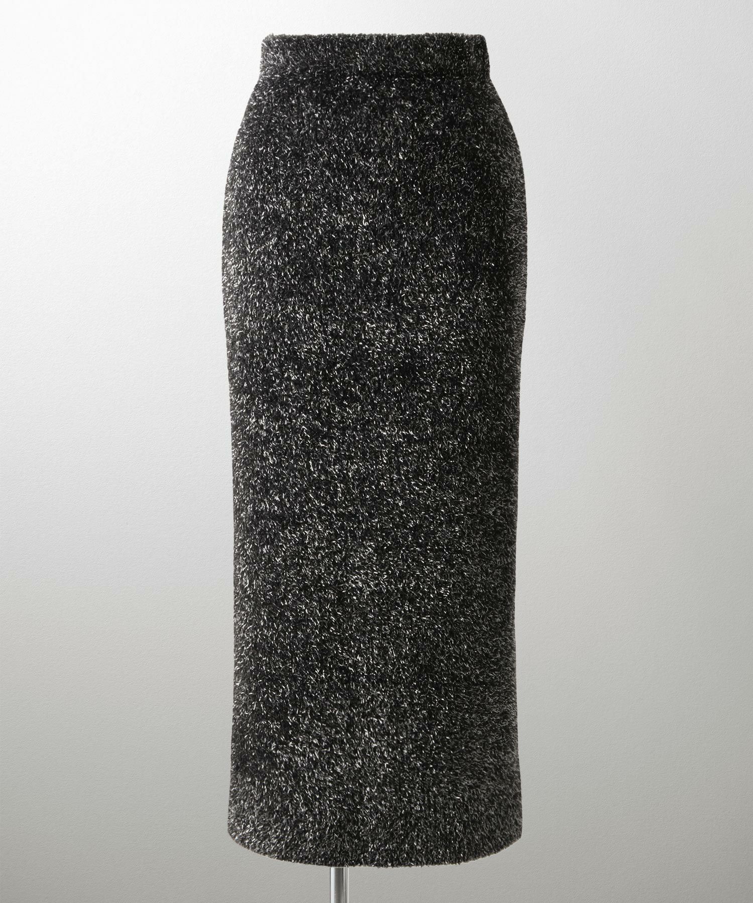 ラメシャギー ニット スカート 秋 冬 ロング ウエストゴム レディース ファッション 着回し 長め 無地 セットアップ シルバー グレージュ ブラック S M