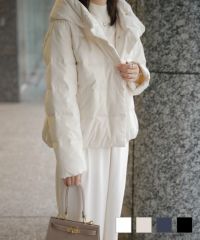 ショート丈 フード付き ダウン コート レディース アウター おしゃれ おすすめ きれいめ ビジネス 可愛い ホワイト グレージュ ネイビー ブラック M