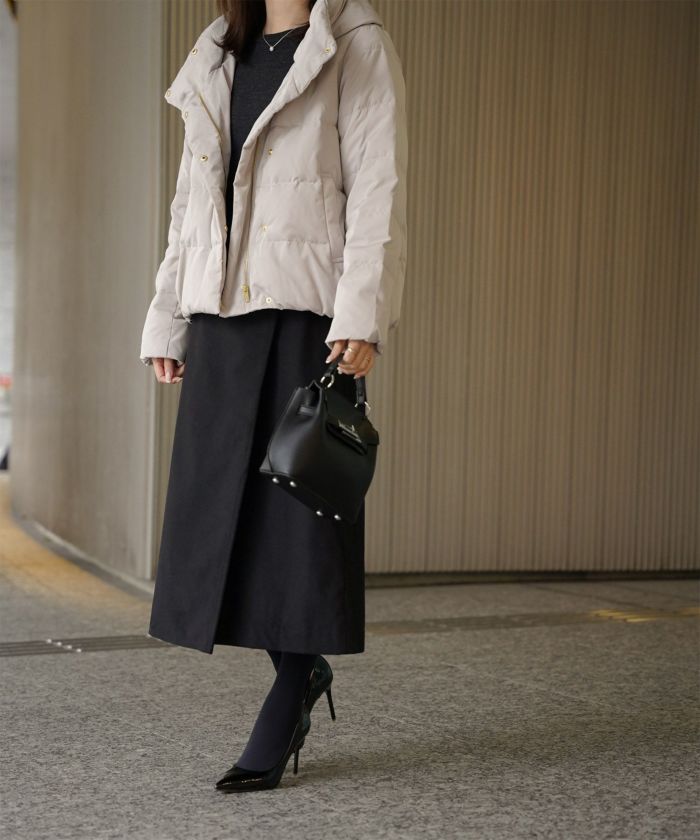 ショート丈 フード付き ダウン コート レディース アウター おしゃれ おすすめ きれいめ ビジネス 可愛い ホワイト グレージュ ネイビー ブラック M