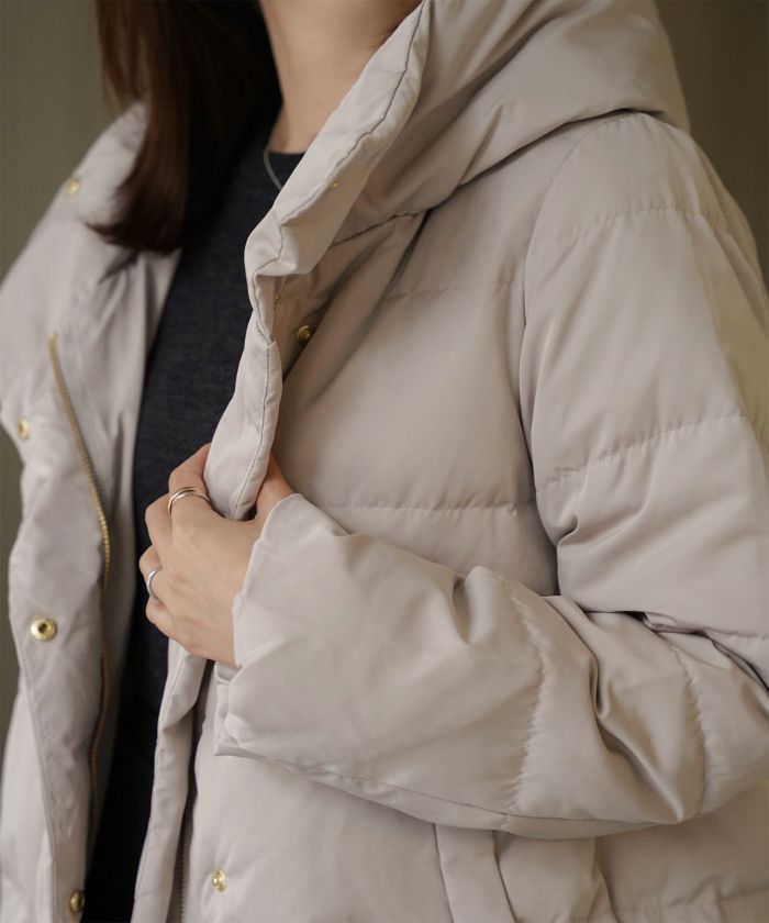 ショート丈 フード付き ダウン コート レディース アウター おしゃれ おすすめ きれいめ ビジネス 可愛い ホワイト グレージュ ネイビー ブラック M