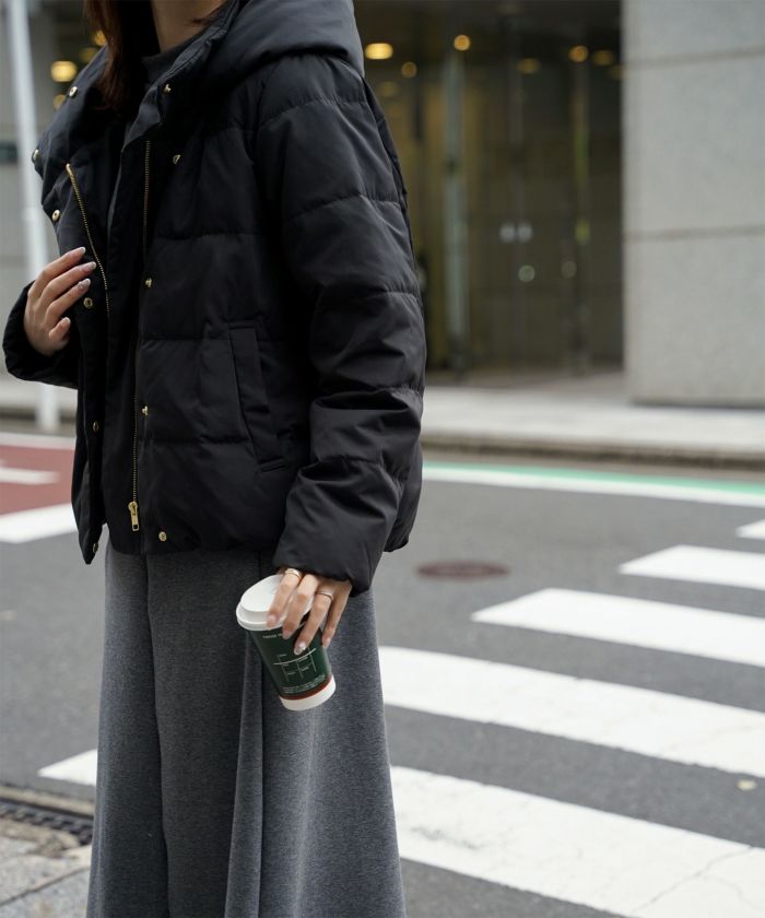 ショート丈 フード付き ダウン コート レディース アウター おしゃれ おすすめ きれいめ ビジネス 可愛い ホワイト グレージュ ネイビー ブラック M