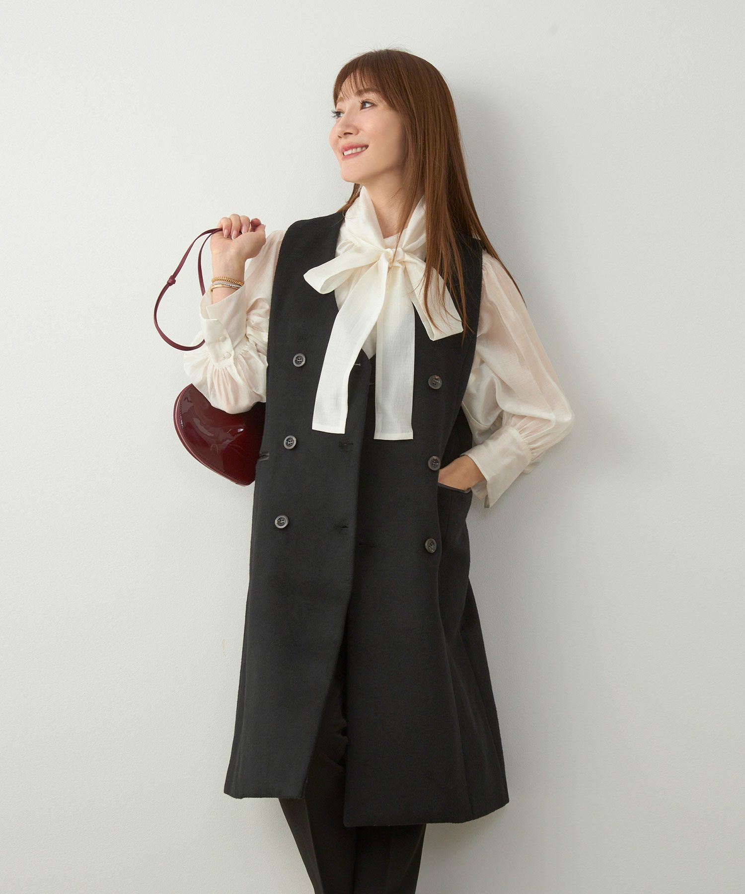 レディース 大人可愛い 上品 きれいめ オフィス 大人カジュアル フェミニン ノーカラー ジョイントスペース