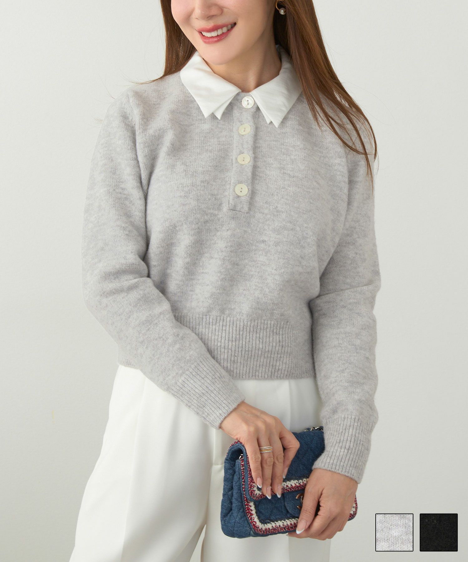 布帛襟 ヘンリーネック ニット Liala×PG