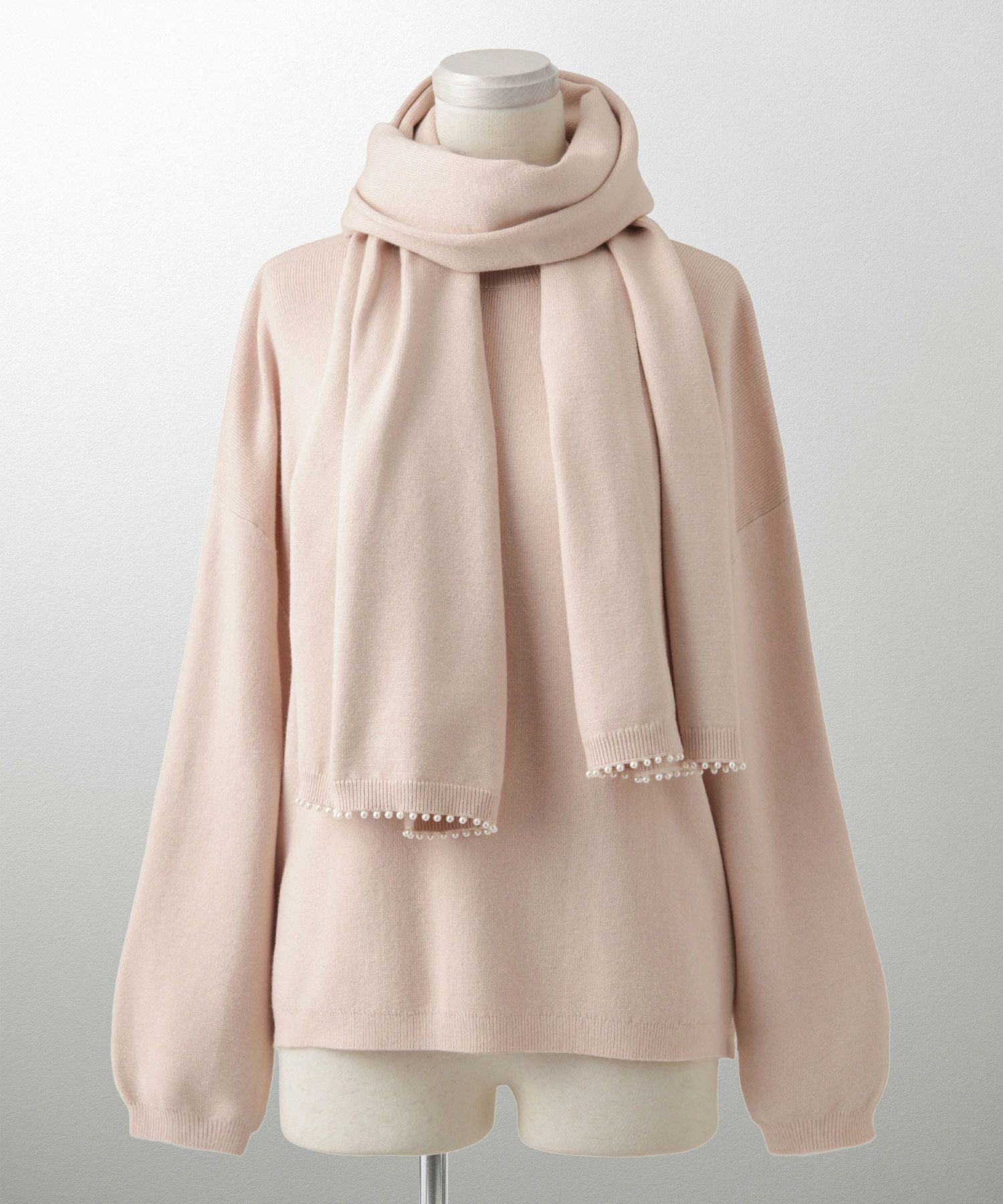 ストール付きニットプルオーバー 2点セット レディース アンゴラタッチ 秋 冬 アイボリー ピンク サックス ブラック M