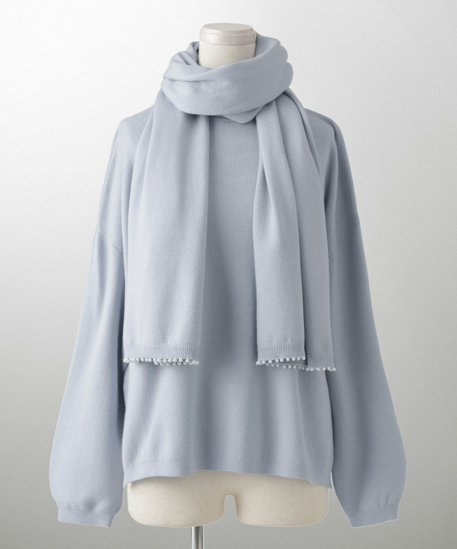 ストール付きニットプルオーバー 2点セット レディース アンゴラタッチ 秋 冬 アイボリー ピンク サックス ブラック M