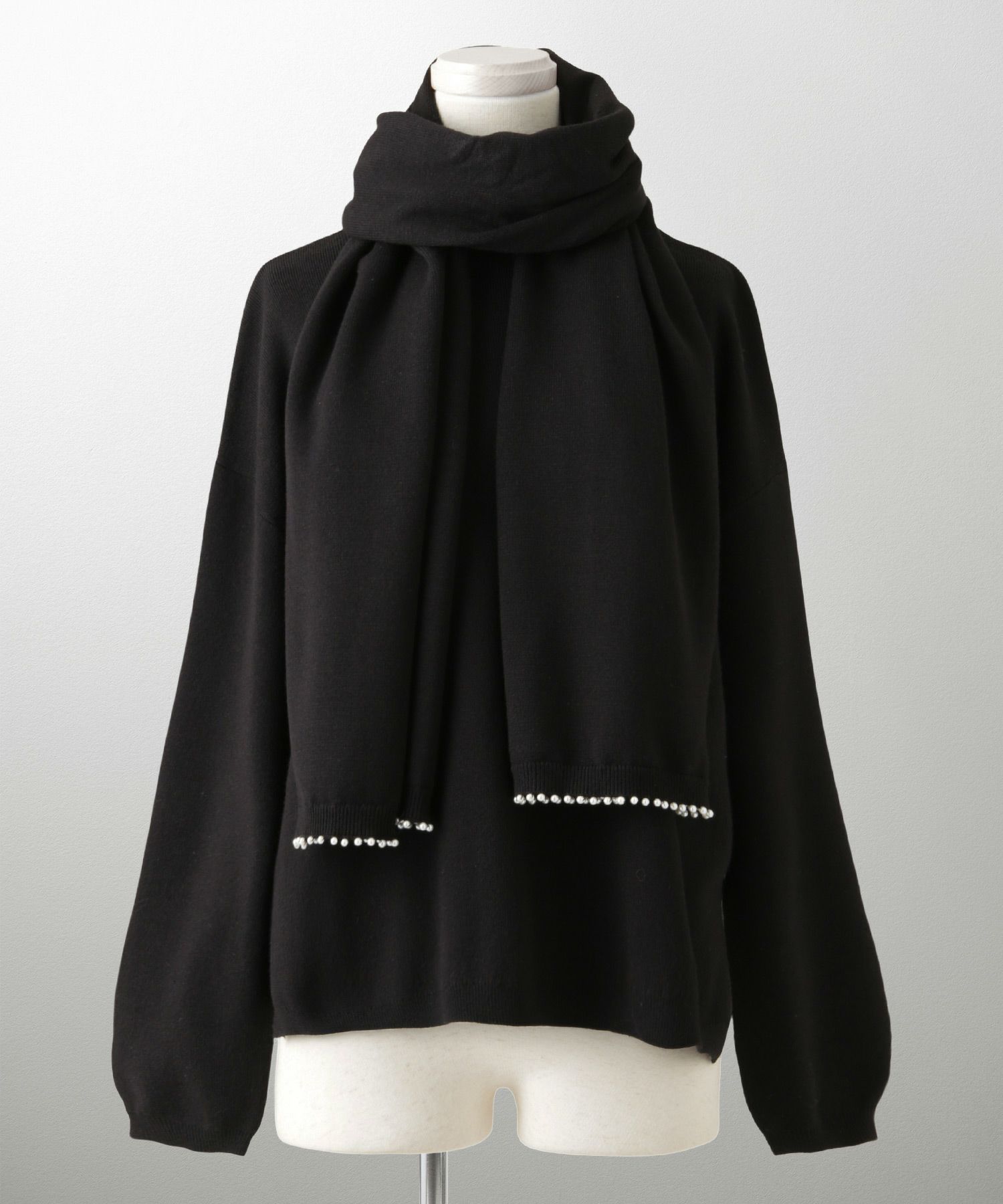 ストール付きニットプルオーバー 2点セット レディース アンゴラタッチ 秋 冬 アイボリー ピンク サックス ブラック M