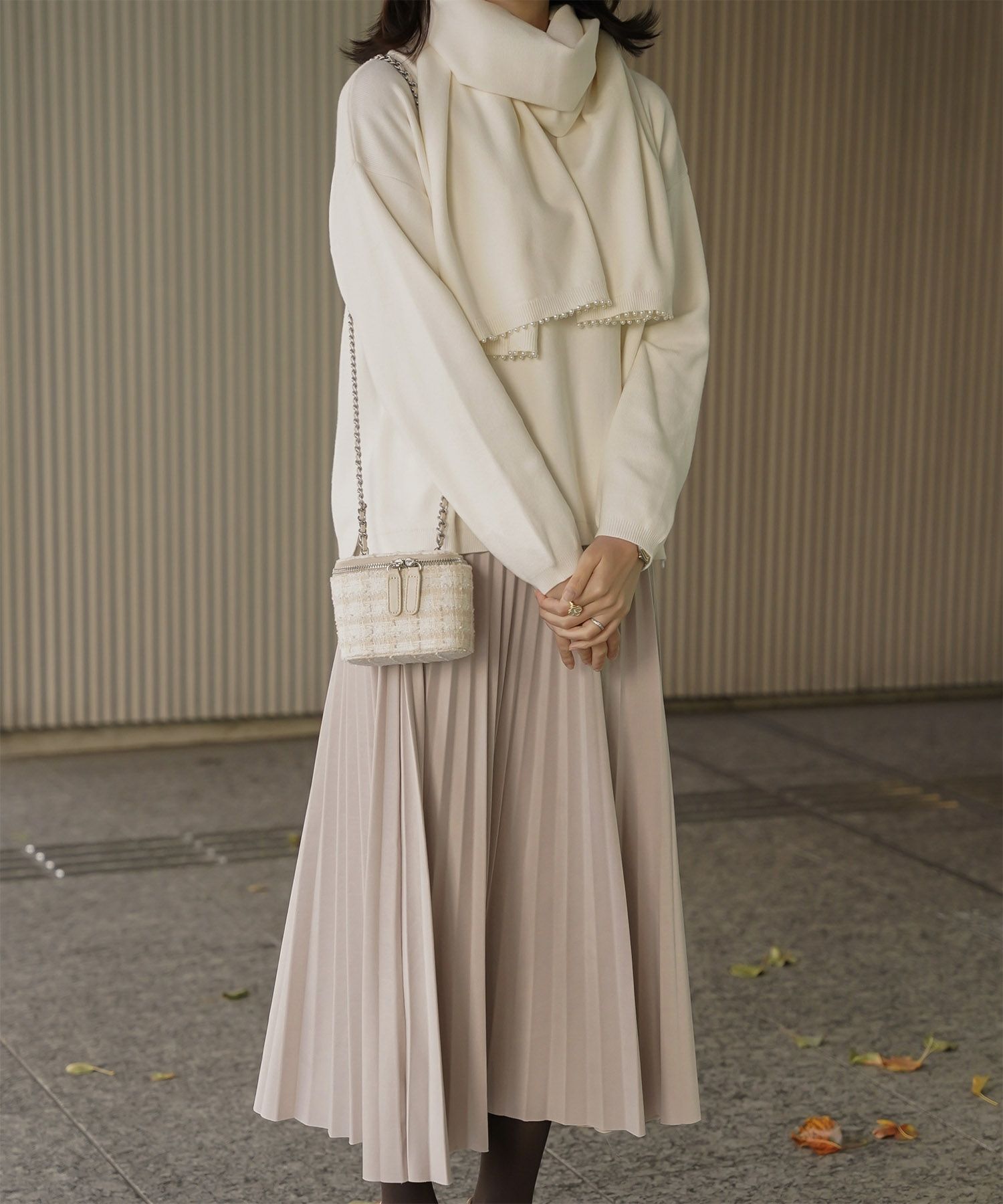 ストール付きニットプルオーバー 2点セット レディース アンゴラタッチ 秋 冬 アイボリー ピンク サックス ブラック M