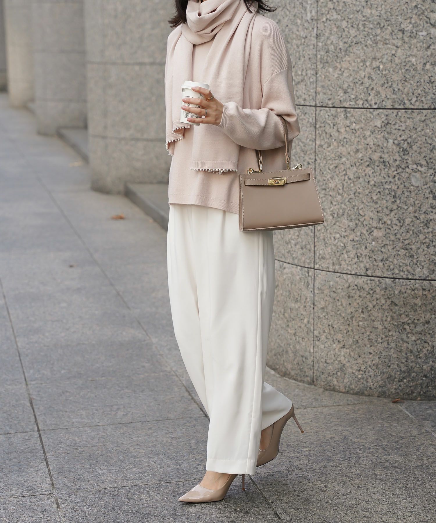 ストール付きニットプルオーバー 2点セット レディース アンゴラタッチ 秋 冬 アイボリー ピンク サックス ブラック M