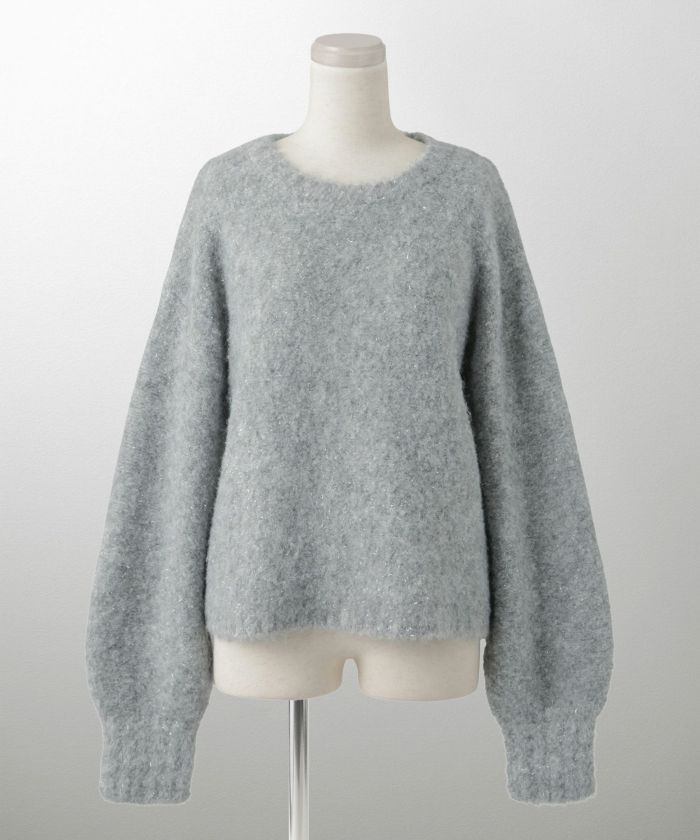 ラメフワニットトップス トップス レディース 長袖 秋 冬 ウォッシャブル ブークレ ライトグレー アプリコット モカ M