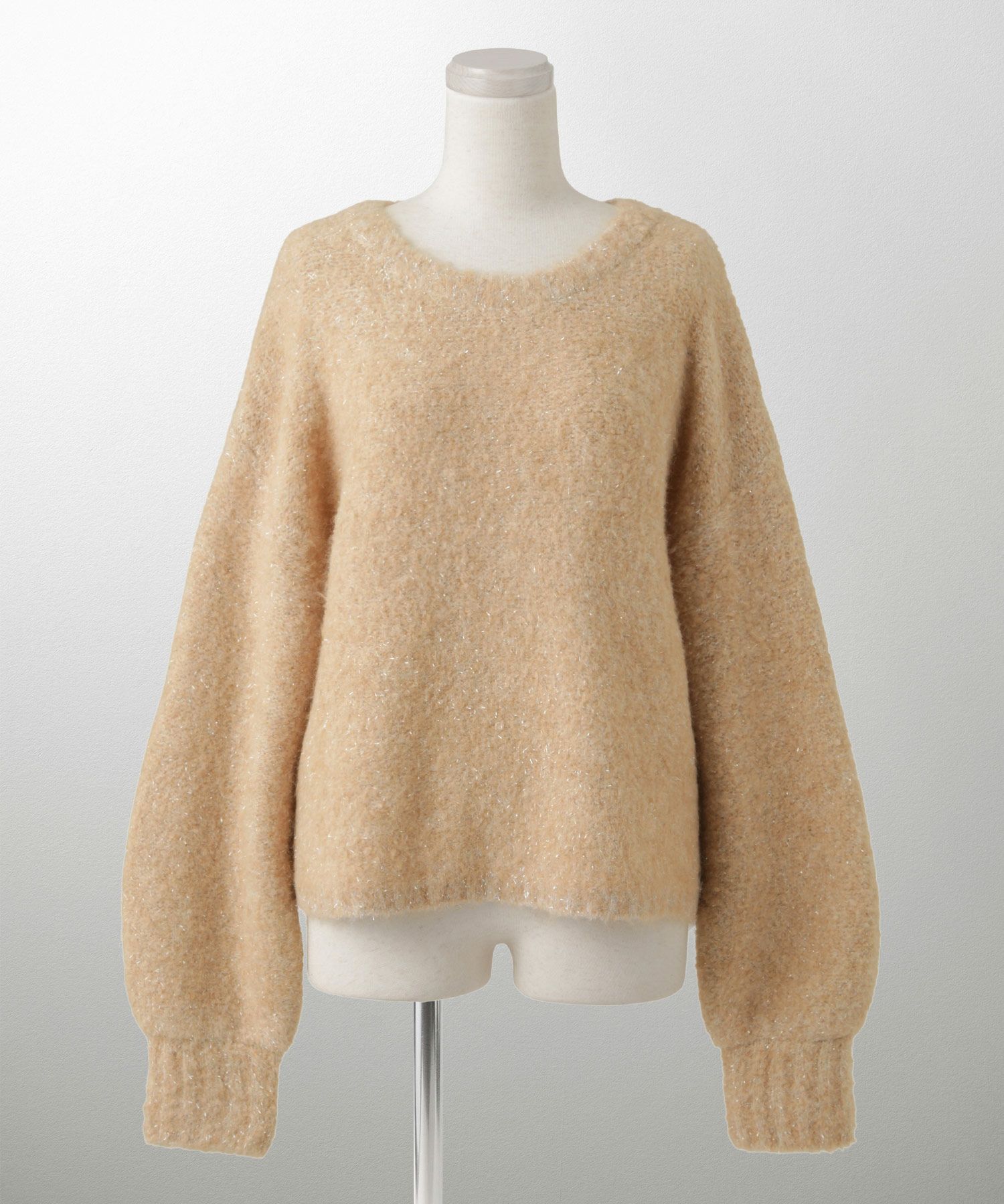 ラメフワニットトップス トップス レディース 長袖 秋 冬 ウォッシャブル ブークレ ライトグレー アプリコット モカ M