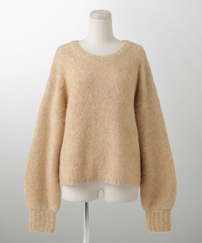 ラメフワニットトップス トップス レディース 長袖 秋 冬 ウォッシャブル ブークレ ライトグレー アプリコット モカ M