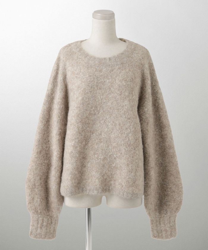 ラメフワニットトップス トップス レディース 長袖 秋 冬 ウォッシャブル ブークレ ライトグレー アプリコット モカ M