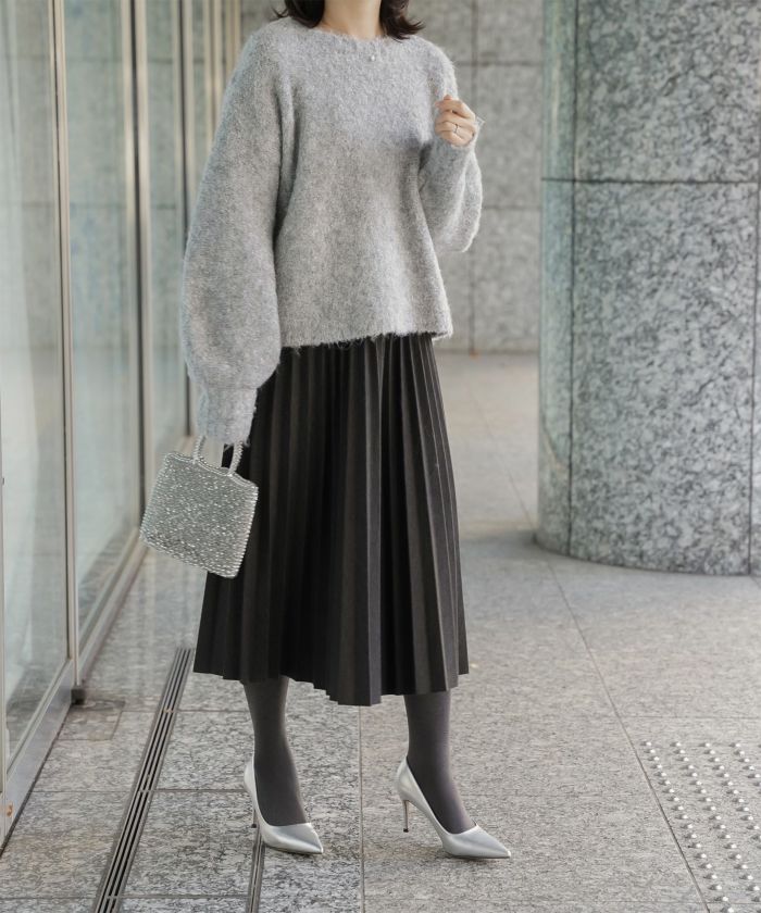 ラメフワニットトップス トップス レディース 長袖 秋 冬 ウォッシャブル ブークレ ライトグレー アプリコット モカ M