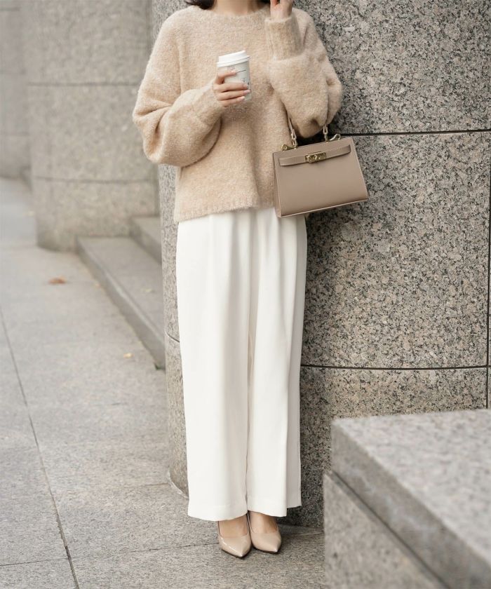 ラメフワニットトップス トップス レディース 長袖 秋 冬 ウォッシャブル ブークレ ライトグレー アプリコット モカ M