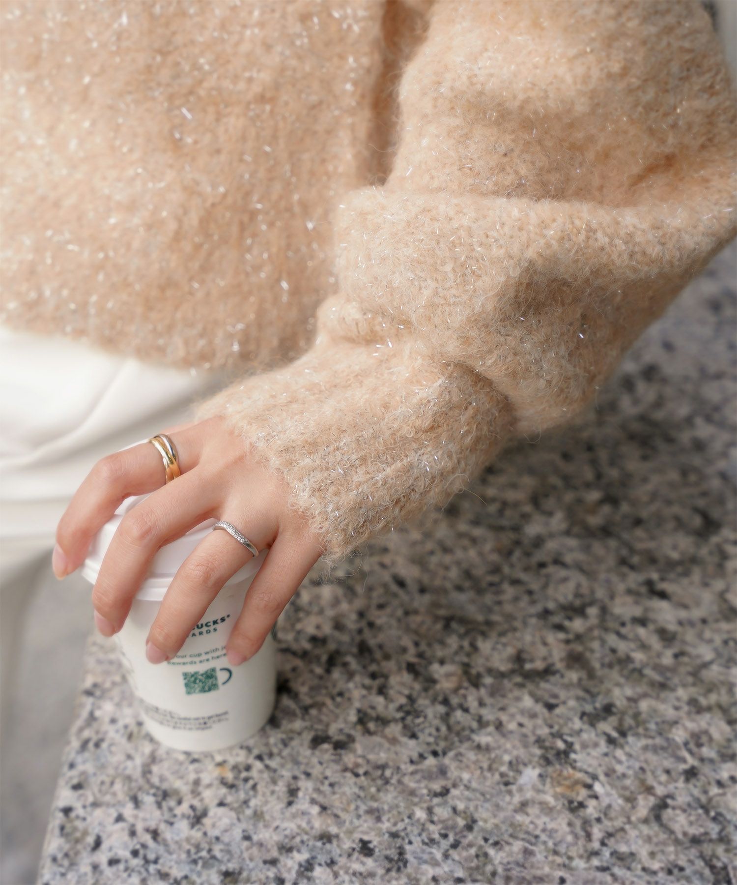 ラメフワニットトップス トップス レディース 長袖 秋 冬 ウォッシャブル ブークレ ライトグレー アプリコット モカ M