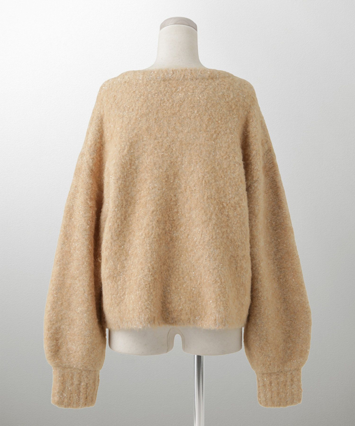 ラメフワニットトップス トップス レディース 長袖 秋 冬 ウォッシャブル ブークレ ライトグレー アプリコット モカ M