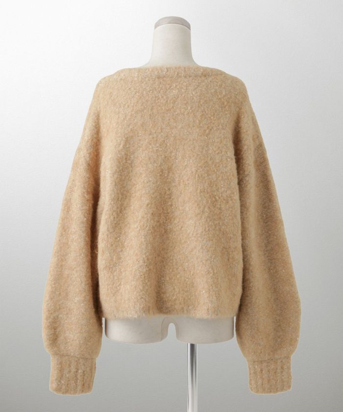 ラメフワニットトップス トップス レディース 長袖 秋 冬 ウォッシャブル ブークレ ライトグレー アプリコット モカ M