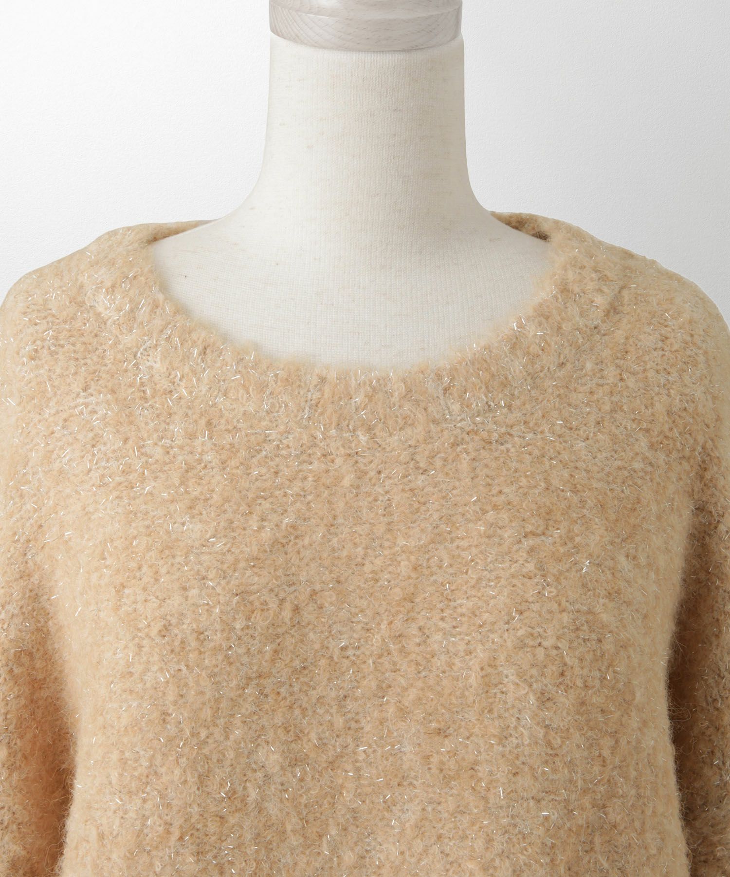 ラメフワニットトップス トップス レディース 長袖 秋 冬 ウォッシャブル ブークレ ライトグレー アプリコット モカ M