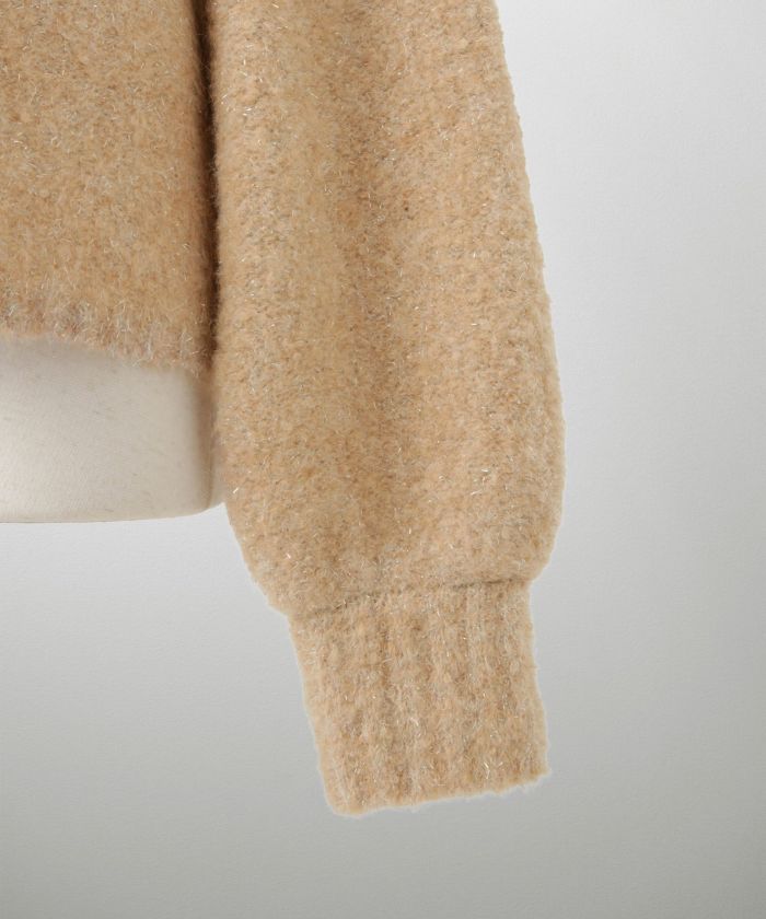 ラメフワニットトップス トップス レディース 長袖 秋 冬 ウォッシャブル ブークレ ライトグレー アプリコット モカ M