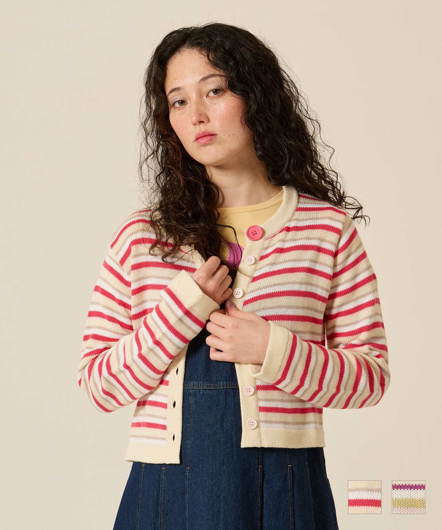 ボーダー/カーディガン/ピンク