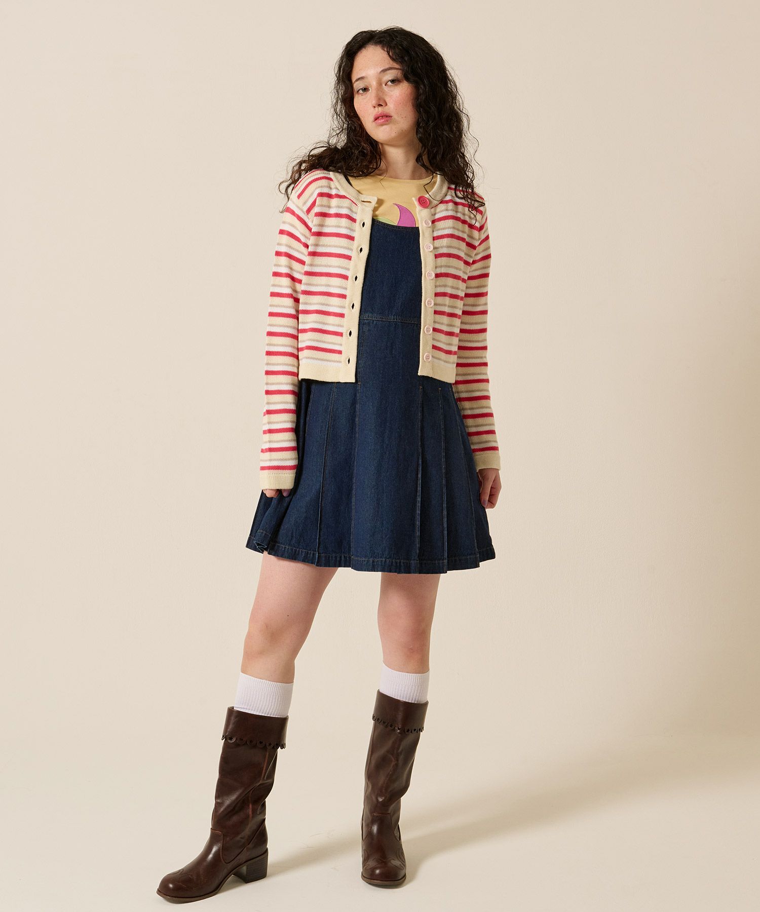 ボーダー/カーディガン/ピンク