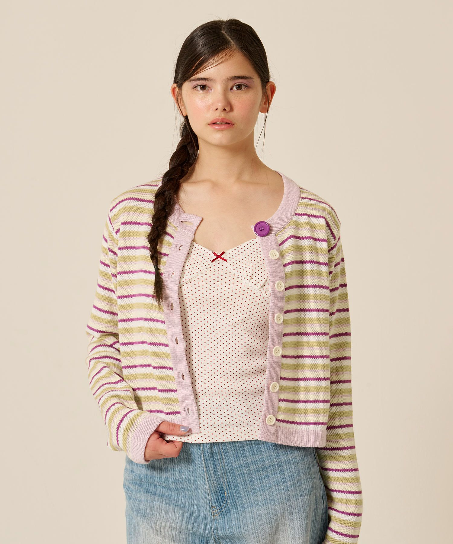 ボーダー/カーディガン/パープル