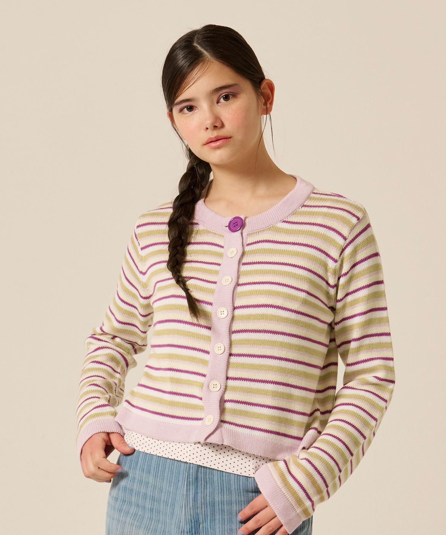 ボーダー/カーディガン/パープル