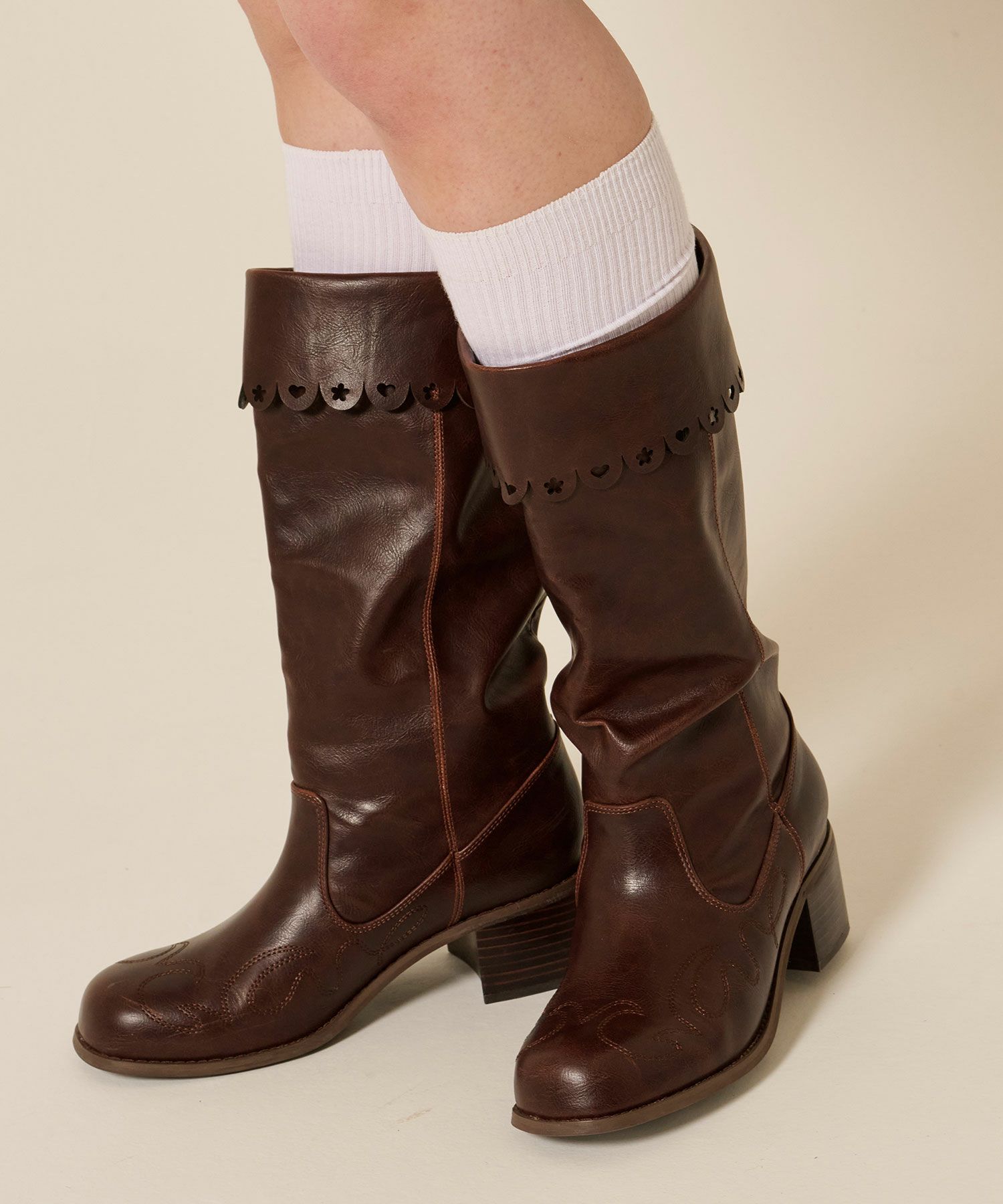 ウエスタンブーツ　ancho ブラウン パンチング ミドル ウエスタンブーツ TINA：JOJUN 全2色｜tnj913-1181