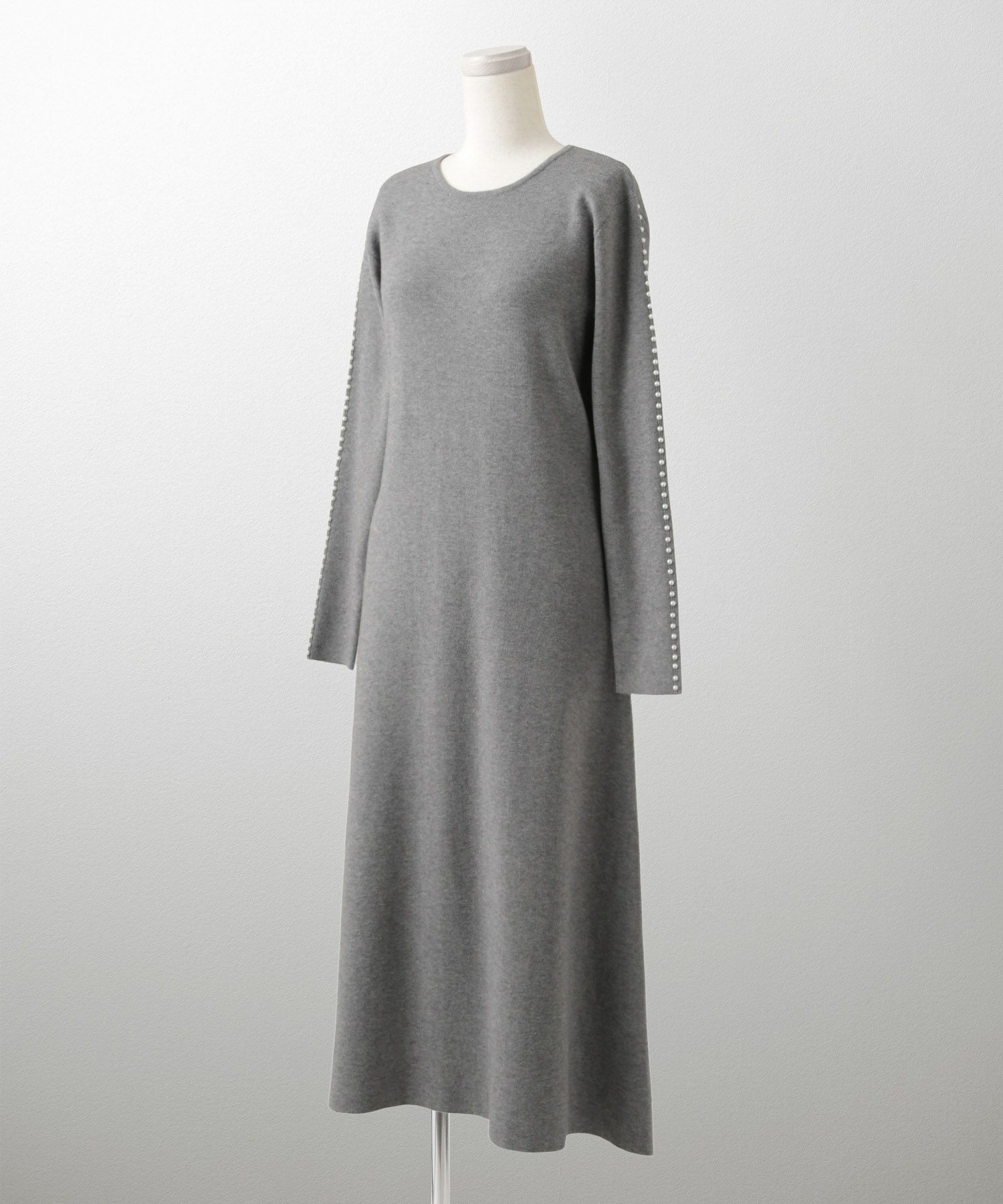 パールトリム Aライン ニット ワンピース レディース 秋 冬 春 ウェーブ オフィス 大人 アイボリー グレー ブラック M
