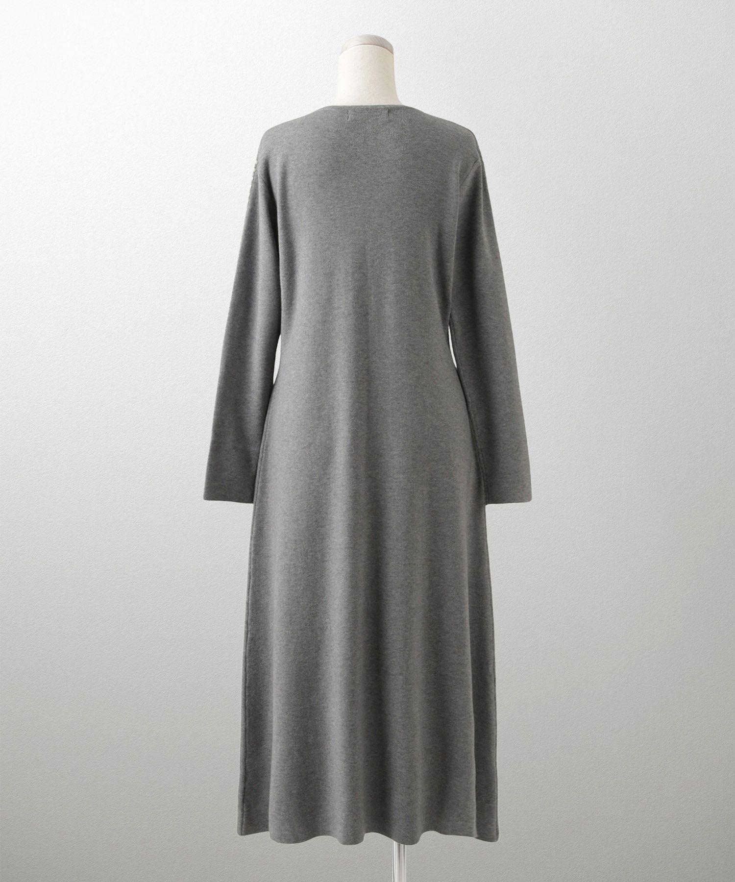 パールトリム Aライン ニット ワンピース レディース 秋 冬 春 ウェーブ オフィス 大人 アイボリー グレー ブラック M