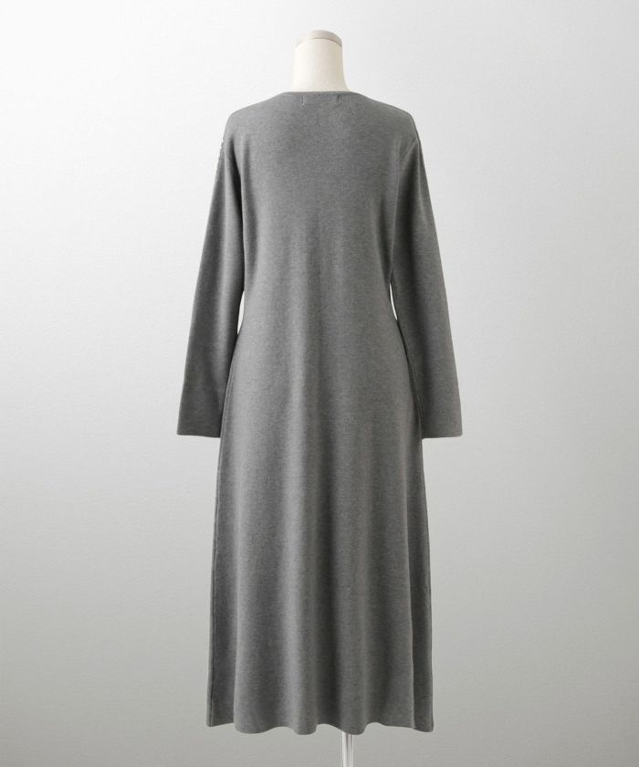 パールトリム Aライン ニット ワンピース レディース 秋 冬 春 ウェーブ オフィス 大人 アイボリー グレー ブラック M