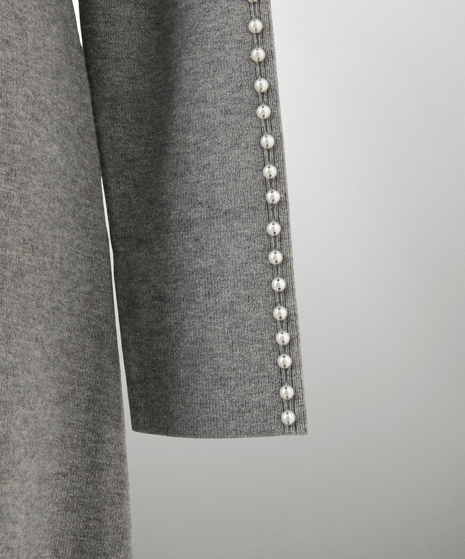 パールトリム Aライン ニット ワンピース レディース 秋 冬 春 ウェーブ オフィス 大人 アイボリー グレー ブラック M