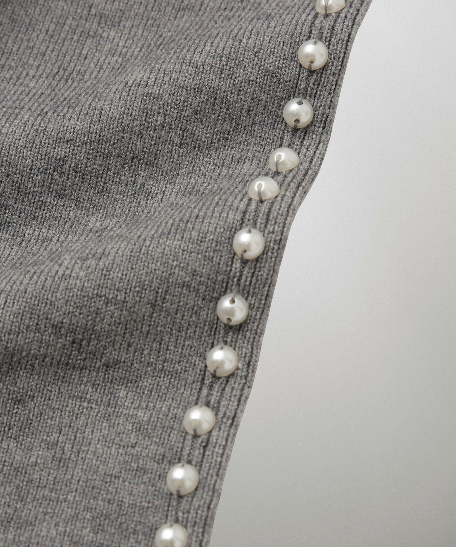 パールトリム Aライン ニット ワンピース レディース 秋 冬 春 ウェーブ オフィス 大人 アイボリー グレー ブラック M