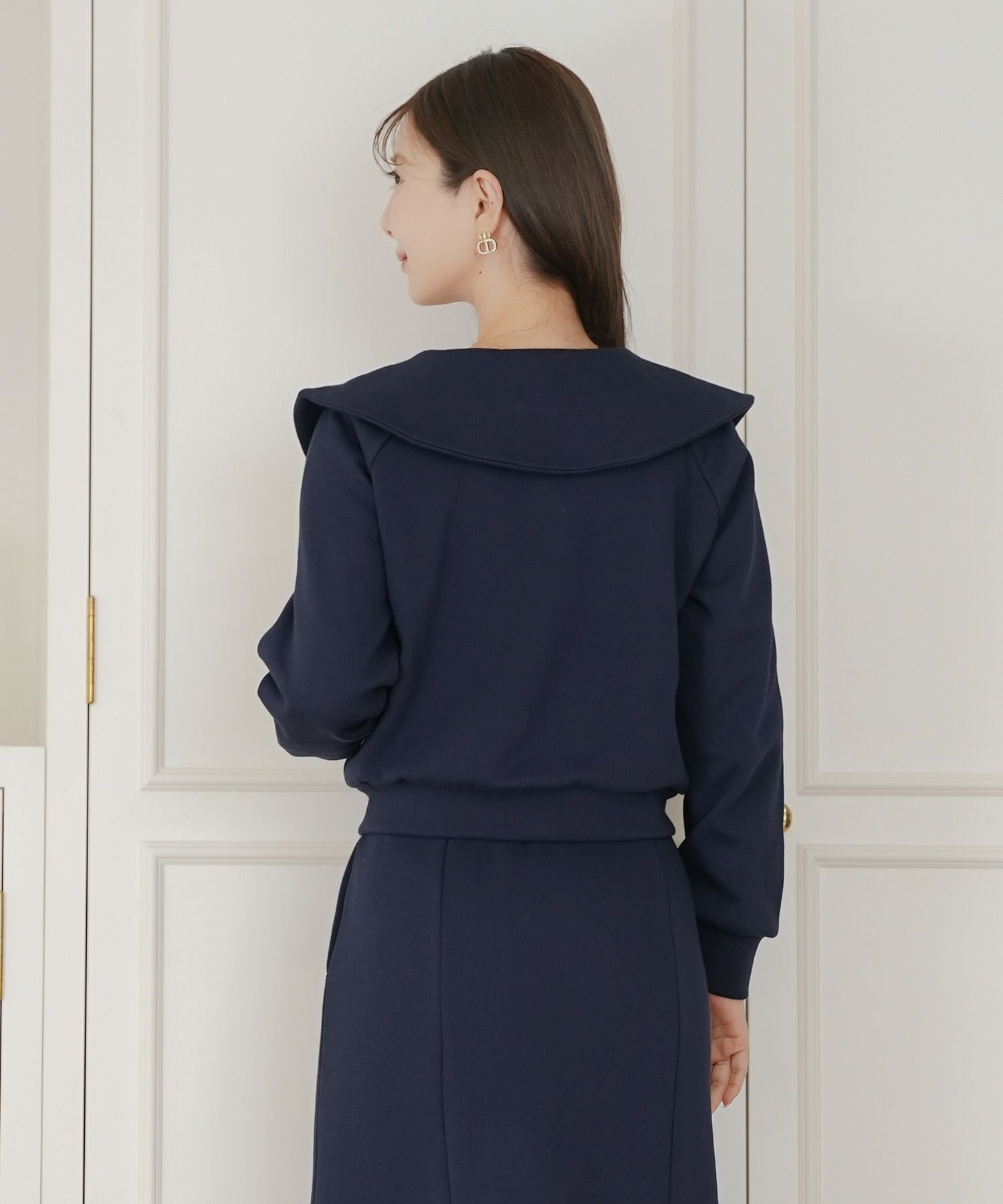 トップス カットソー 裏起毛 スウェット ワンマイル カワイイ ロゴ 上品 エレガント 刺繍 イニシャル ブランドロゴ カジュアル 羽織 襟 リブ 長袖 ピンク サックス ネイビー 秋 冬