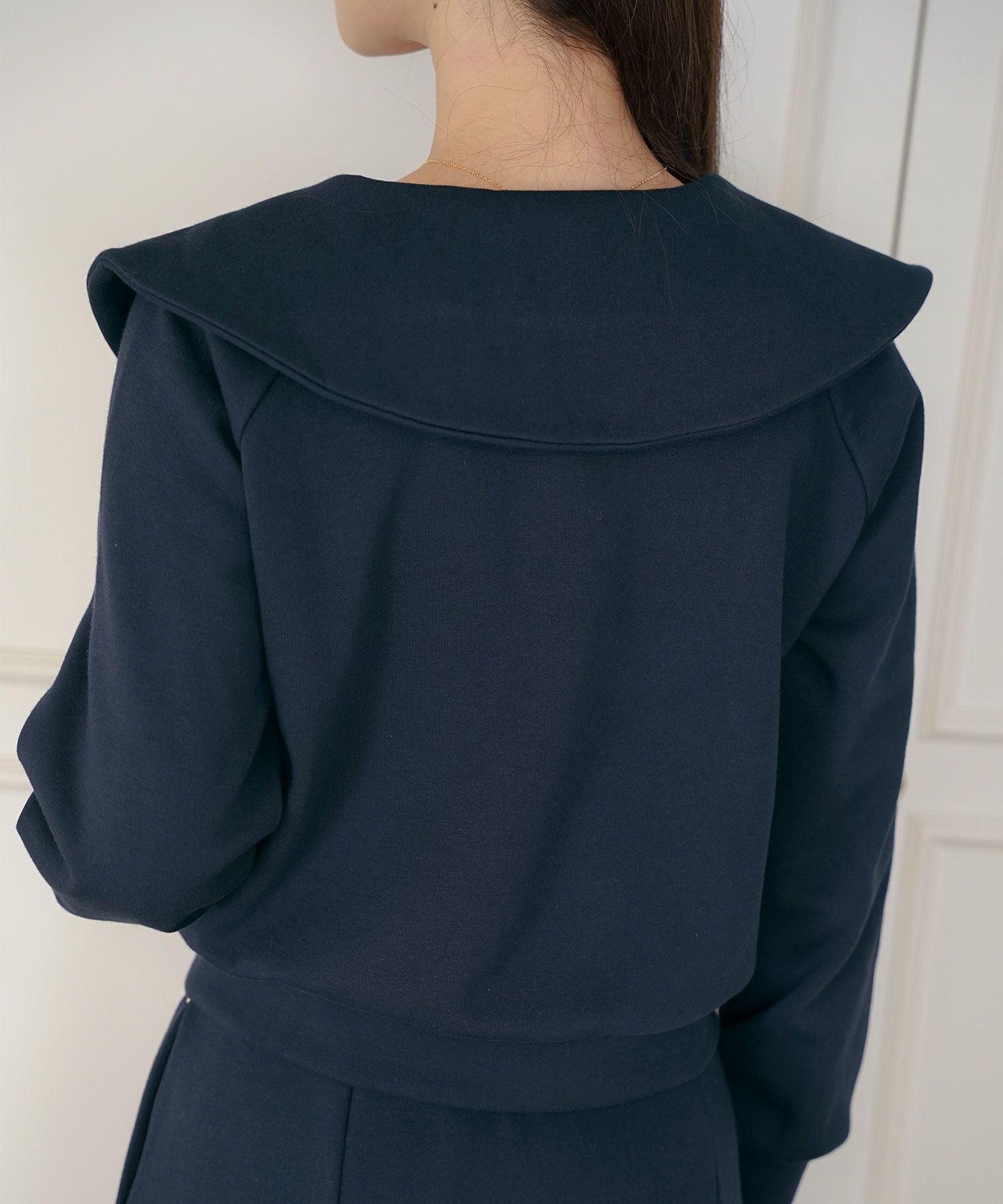 トップス カットソー 裏起毛 スウェット ワンマイル カワイイ ロゴ 上品 エレガント 刺繍 イニシャル ブランドロゴ カジュアル 羽織 襟 リブ 長袖 ピンク サックス ネイビー 秋 冬