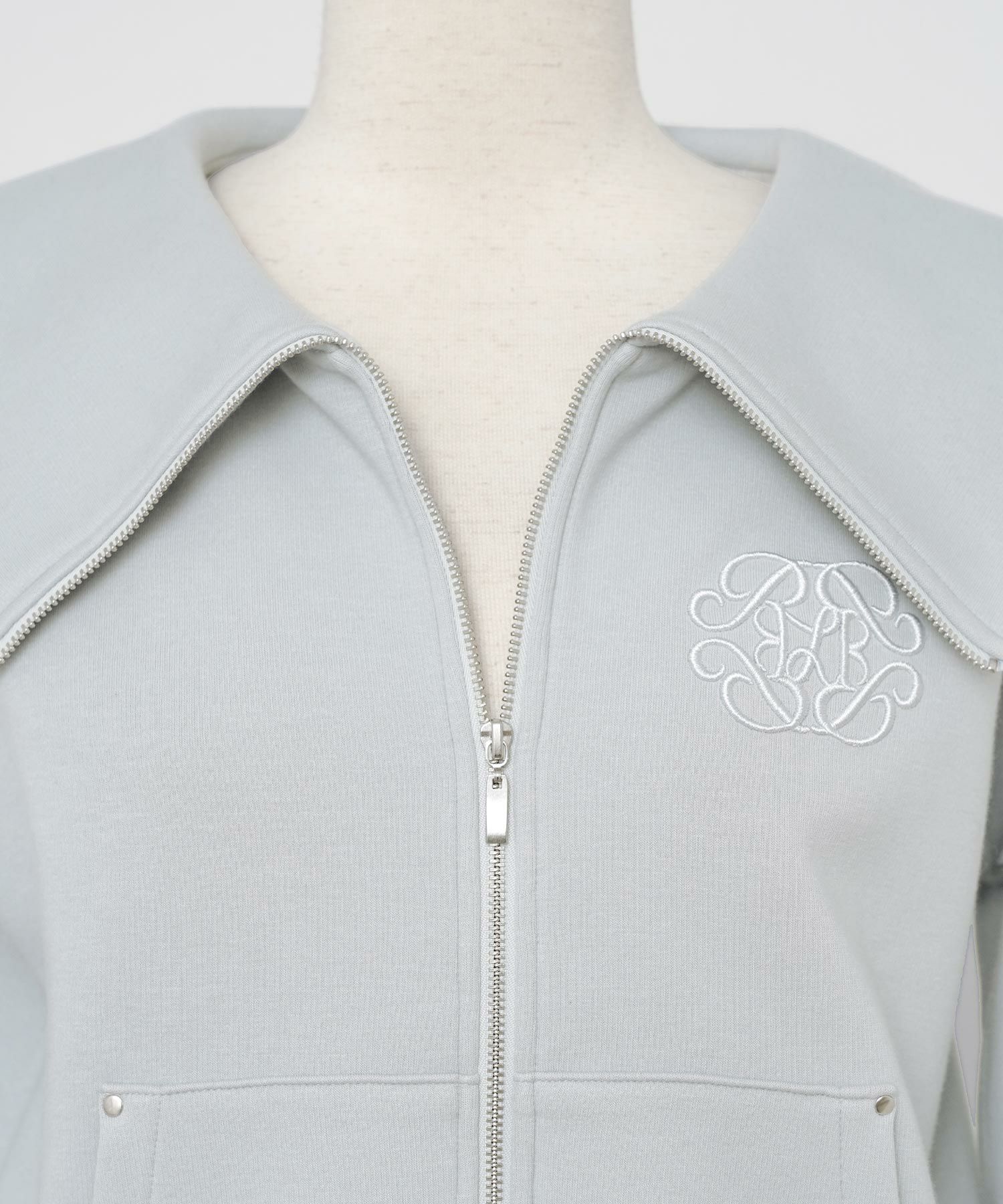 トップス カットソー 裏起毛 スウェット ワンマイル カワイイ ロゴ 上品 エレガント 刺繍 イニシャル ブランドロゴ カジュアル 羽織 襟 リブ 長袖 ピンク サックス ネイビー 秋 冬