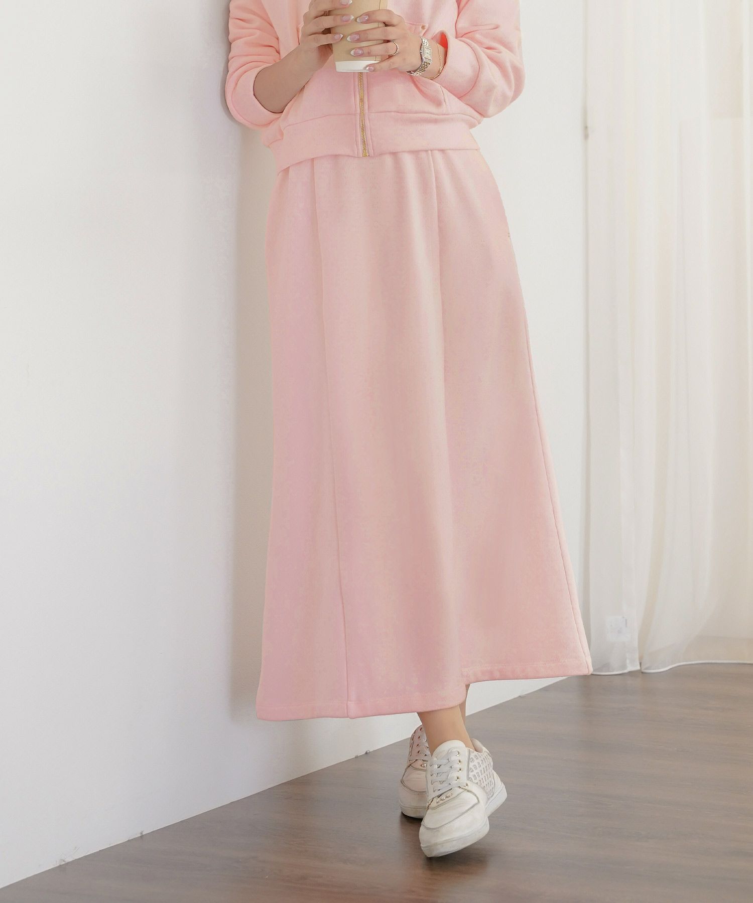 ボトムス セミフレア マーメイドスカート カットソー 裏起毛 スカート ワンマイル カワイイ 上品 エレガント カジュアル リブ ピンク サックス ネイビー 秋 冬