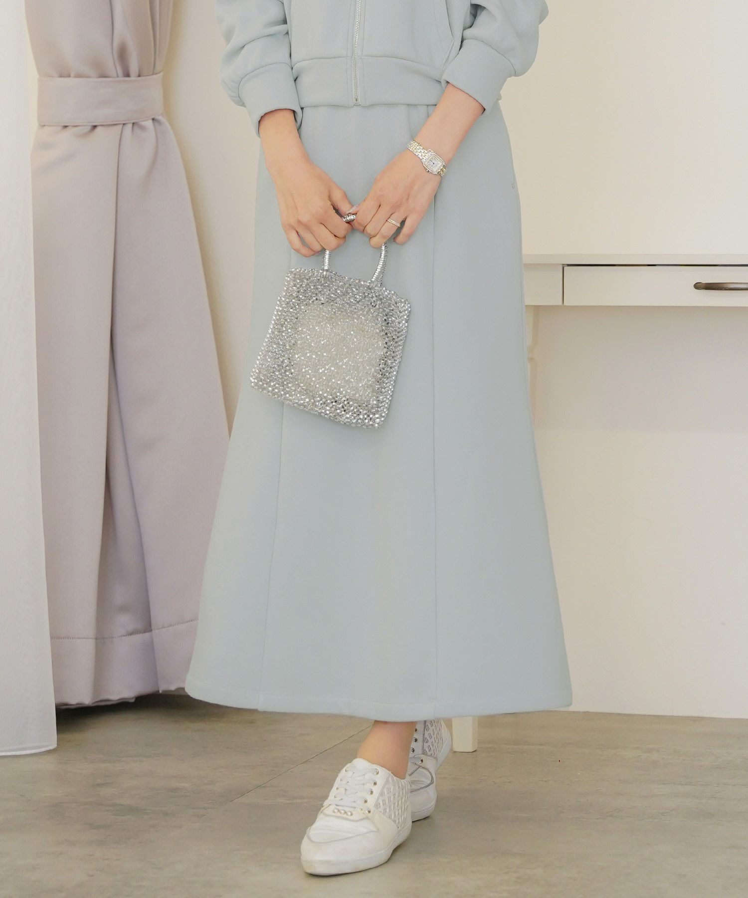 ボトムス セミフレア マーメイドスカート カットソー 裏起毛 スカート ワンマイル カワイイ 上品 エレガント カジュアル リブ ピンク サックス ネイビー 秋 冬