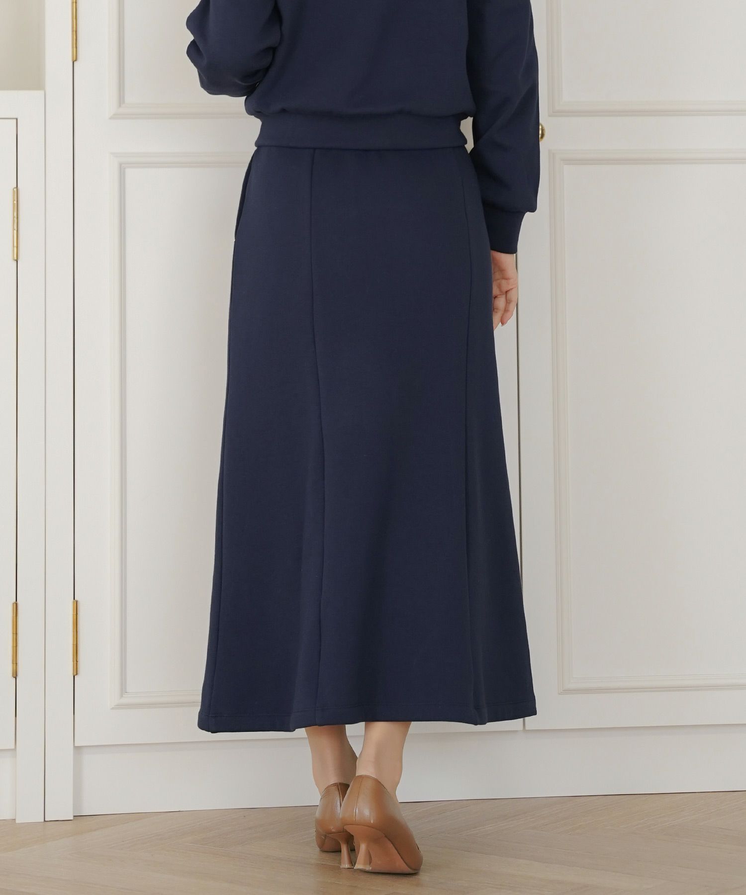 ボトムス セミフレア マーメイドスカート カットソー 裏起毛 スカート ワンマイル カワイイ 上品 エレガント カジュアル リブ ピンク サックス ネイビー 秋 冬