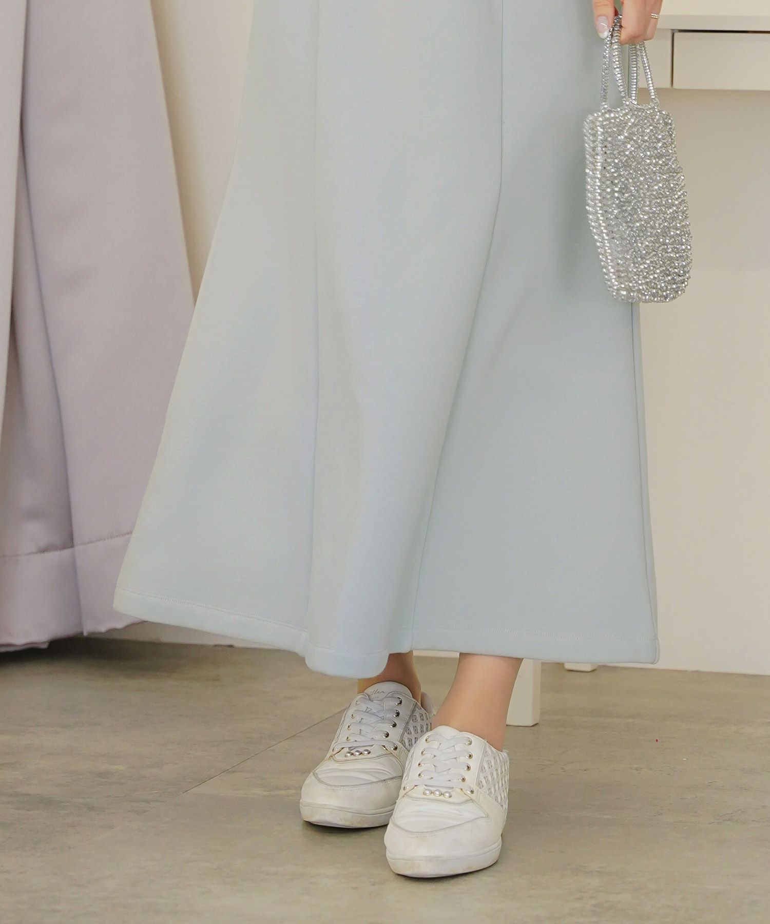 ボトムス セミフレア マーメイドスカート カットソー 裏起毛 スカート ワンマイル カワイイ 上品 エレガント カジュアル リブ ピンク サックス ネイビー 秋 冬