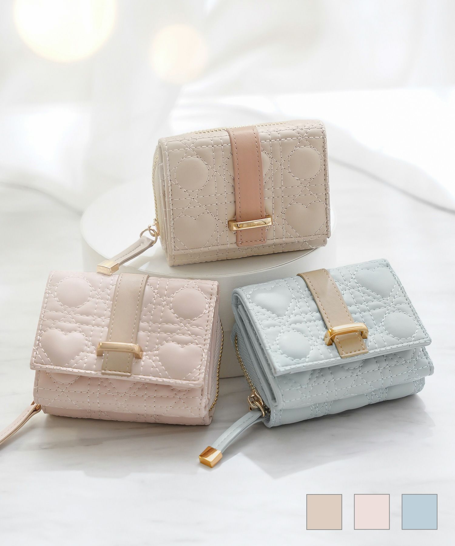 オリジナル ハートキルティング ミニ 財布 le reve vaniller 全3色｜lvn912-2174【1】