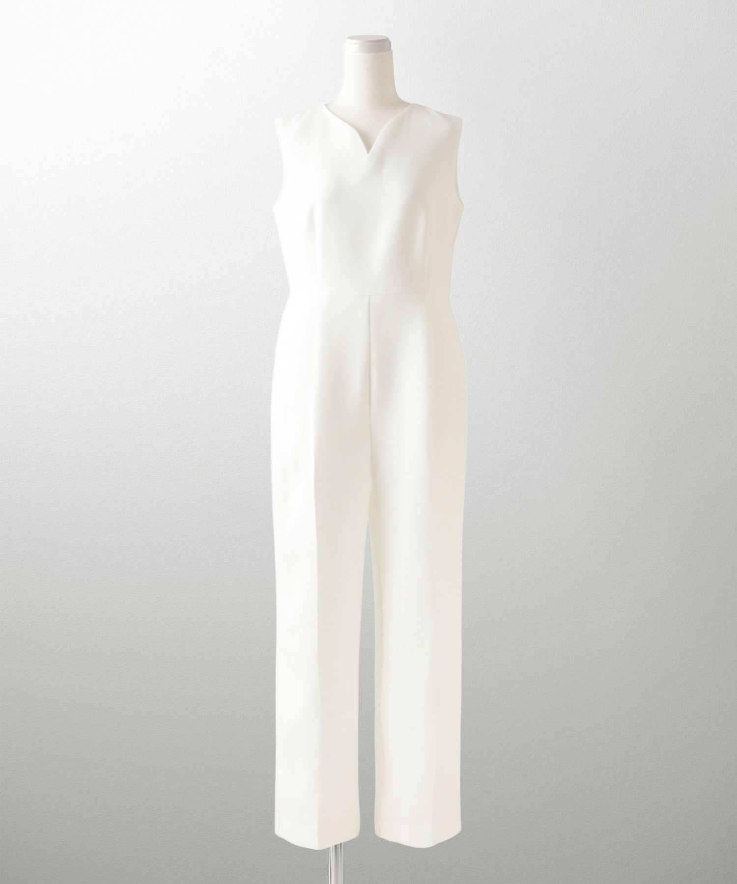 オケージョン対応 キーネックデザイン オールインワン 服 レディース おすすめ きれいめ おしゃれ ノースリーブ 手洗い ホワイト ブラック S M