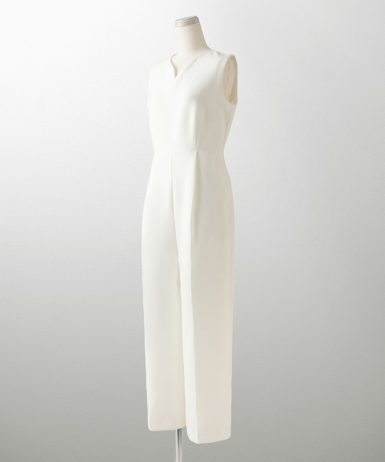 オケージョン対応 キーネックデザイン オールインワン 服 レディース おすすめ きれいめ おしゃれ ノースリーブ 手洗い ホワイト ブラック S M