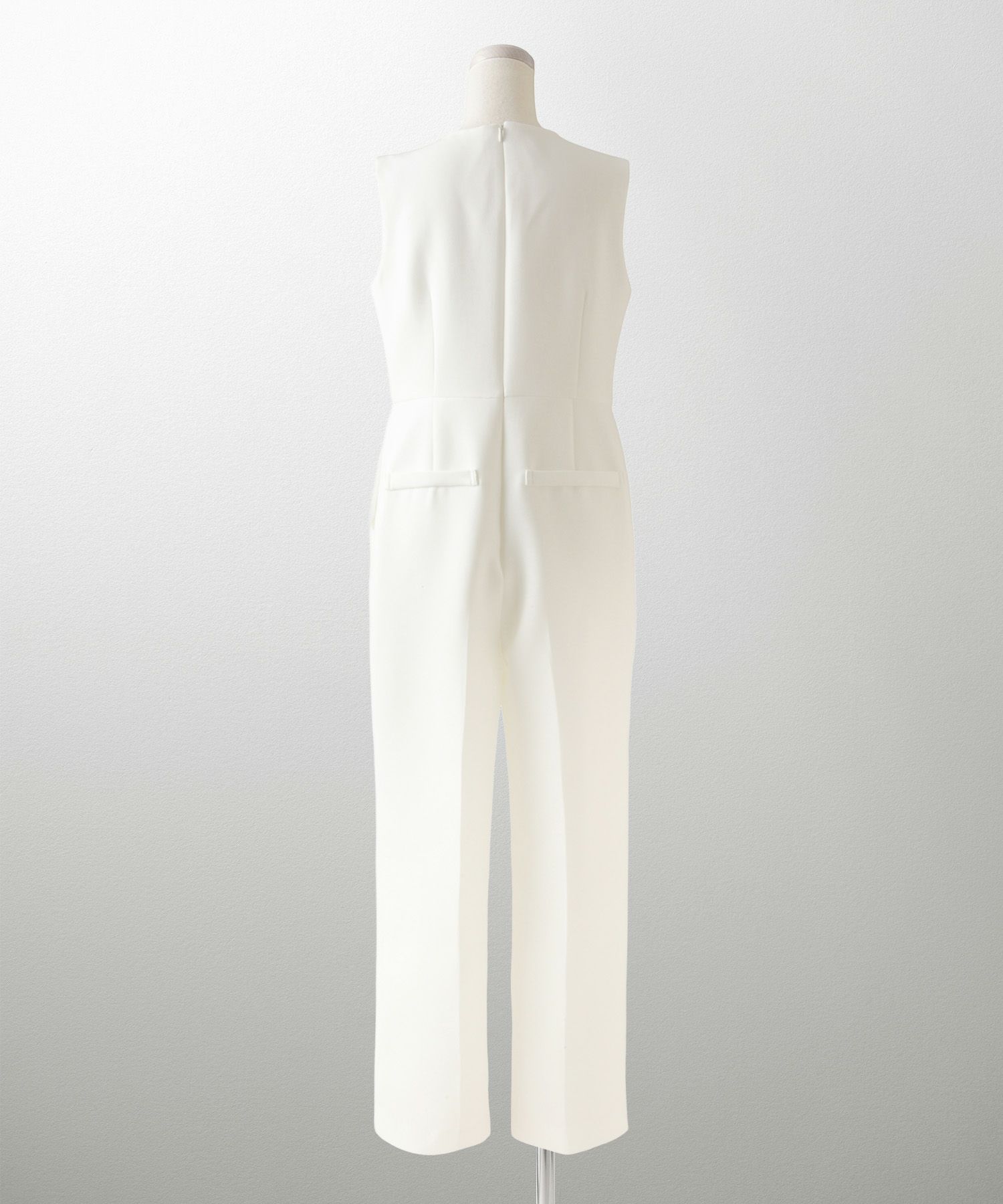 オケージョン対応 キーネックデザイン オールインワン 服 レディース おすすめ きれいめ おしゃれ ノースリーブ 手洗い ホワイト ブラック S M