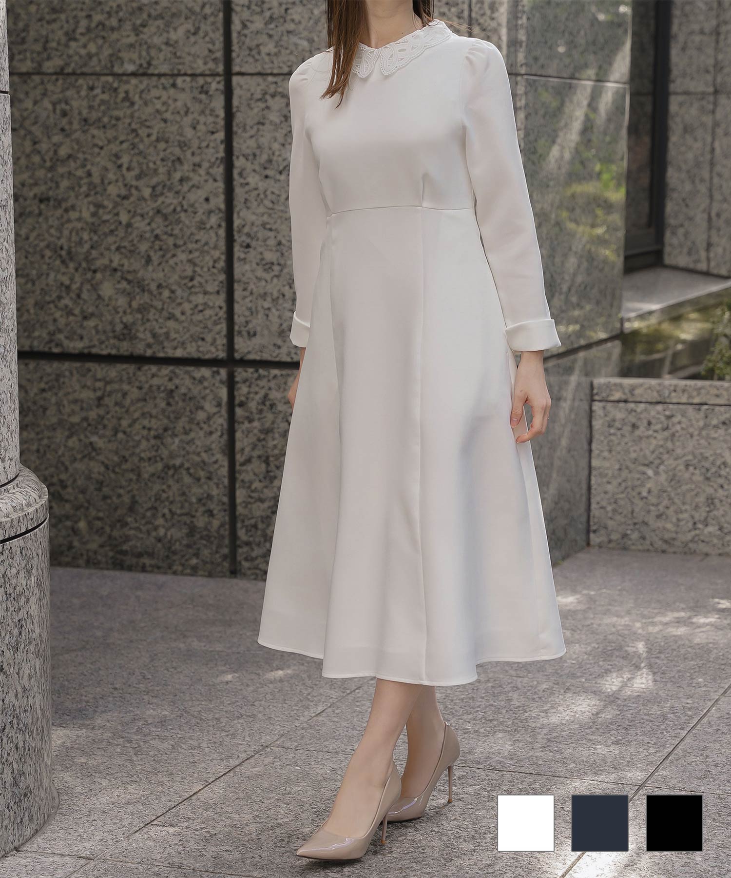 オケージョン対応 レース襟付き ワンピース HUIT 全3色｜hit341-0338【1】