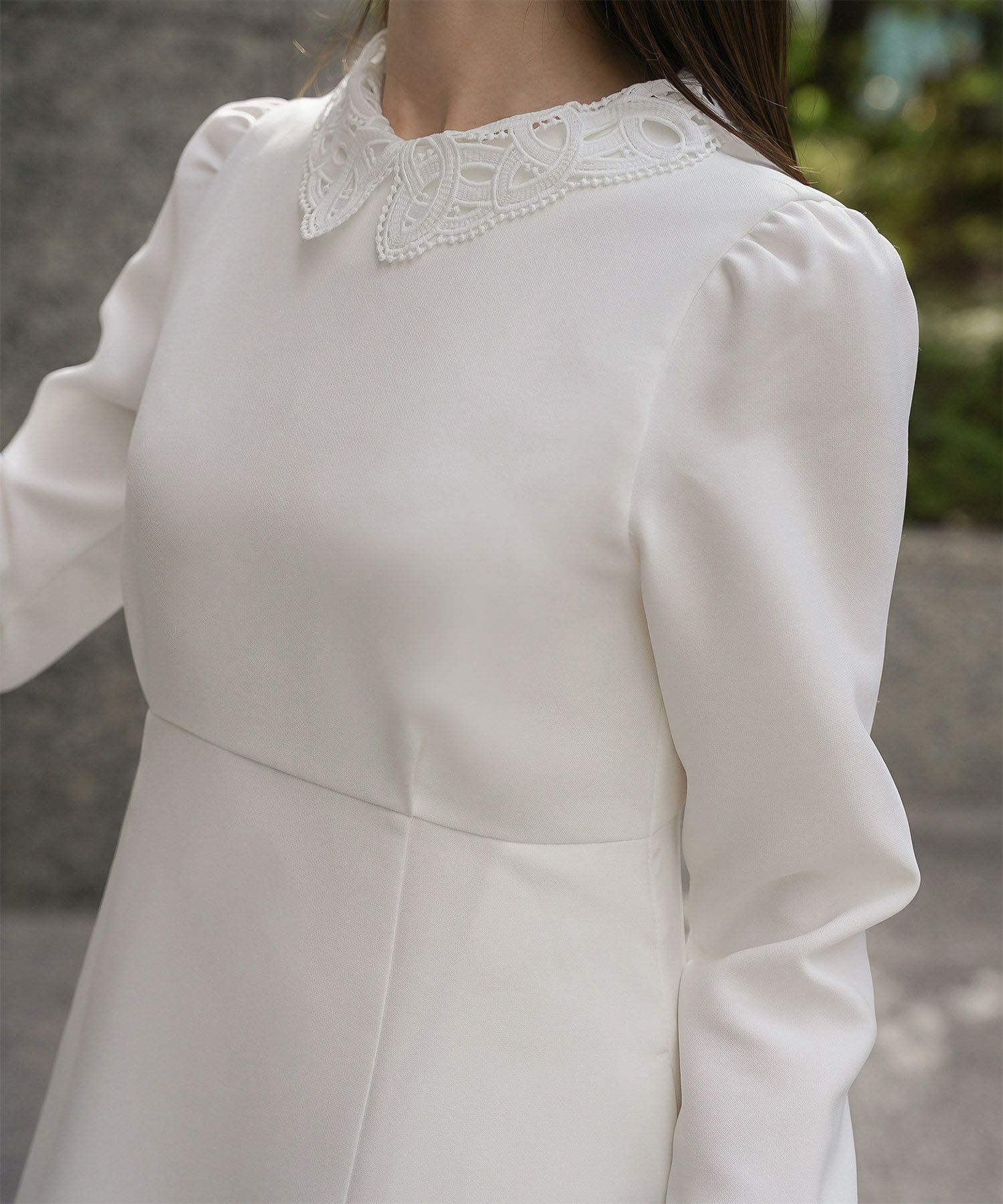 オケージョン対応 レース襟付き ワンピース 礼服 襟付き エレガント かわいい きれいめ 黒 長袖 S M ホワイト ネイビー ブラック