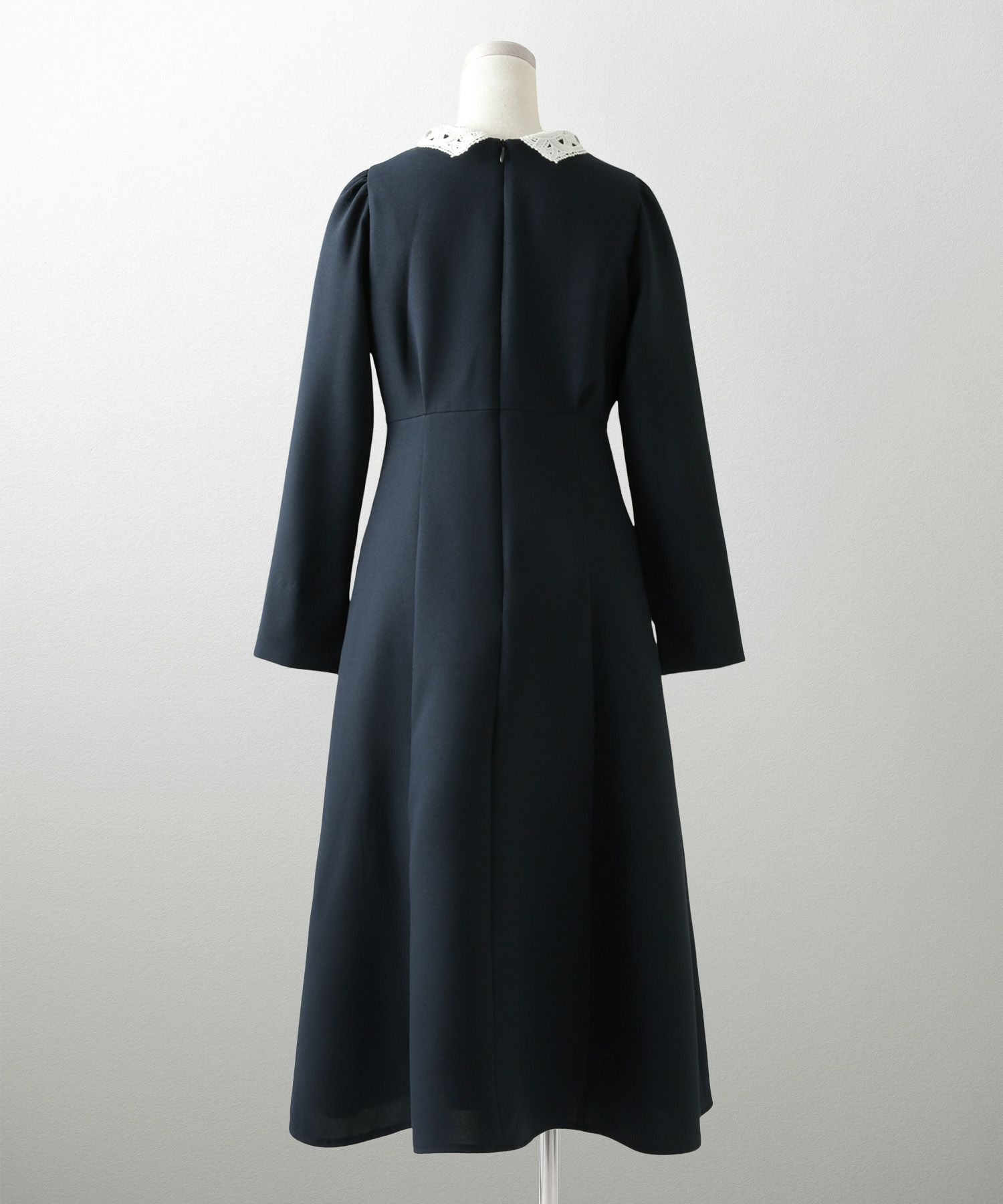 オケージョン対応 レース襟付き ワンピース 礼服 襟付き エレガント かわいい きれいめ 黒 長袖 S M ホワイト ネイビー ブラック